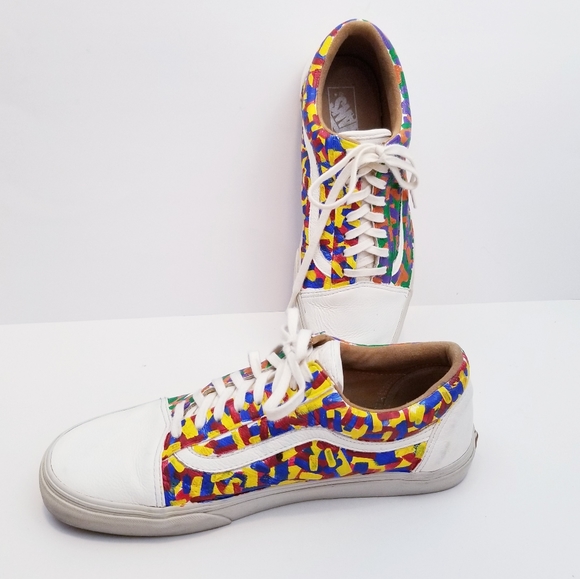 Vans Old Skool Leather Custom Painted Lace Up Sneakers, Size 11 - Picture 4 of 16
